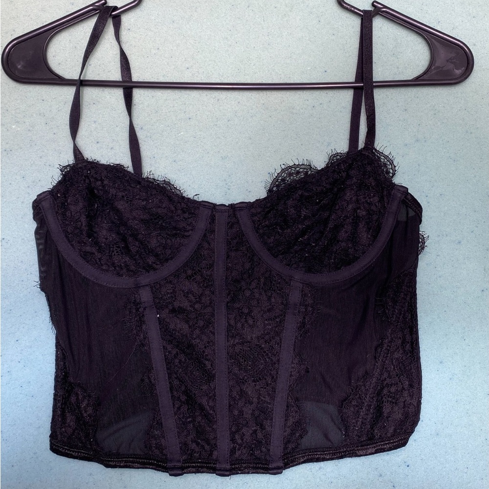White Fox Black Lace Corset Top Bustier Size Small